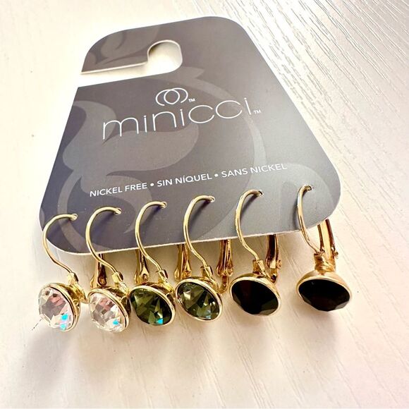 3 Pairs of Faux Gem Dangle Earrings from Minicci - Picture 1 of 4